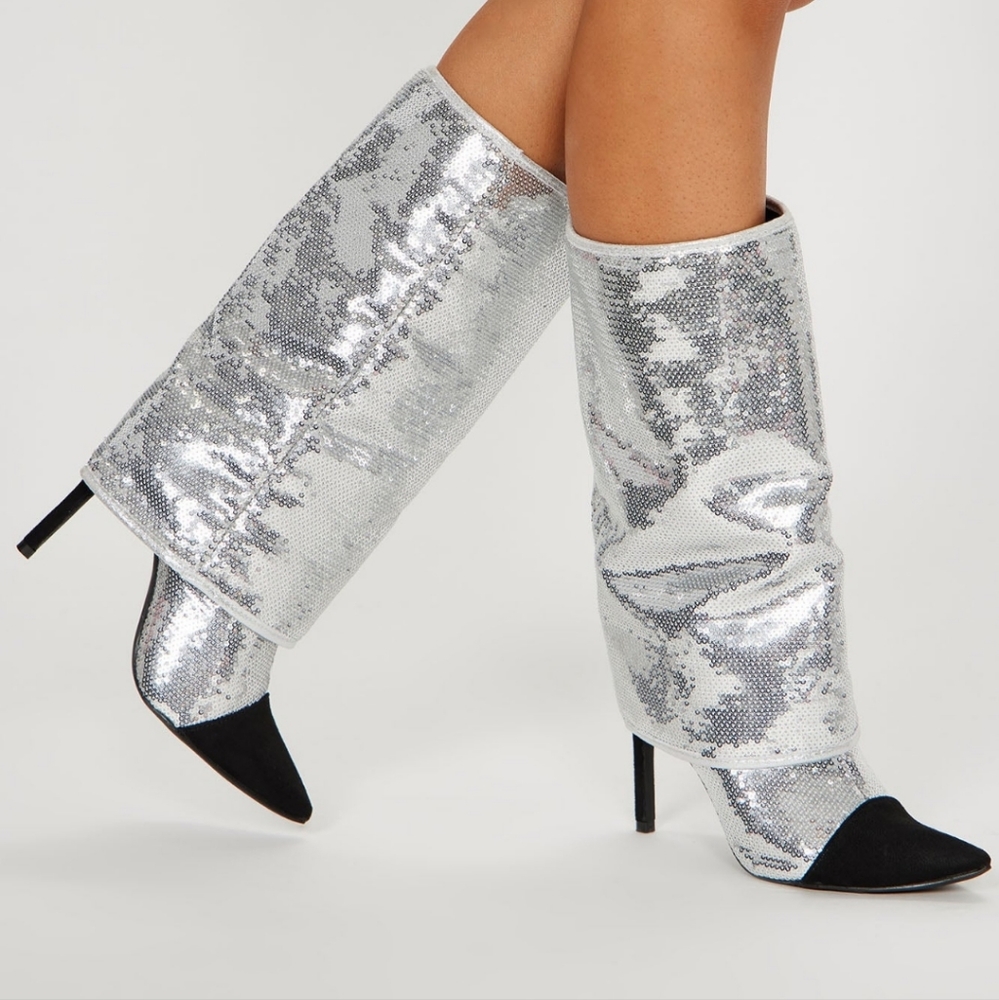 Metallic sequin boots